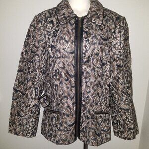 Chico’s Queen Of Elegance Margaret Jacket Size 3 Brown Black Animal Print Zip
